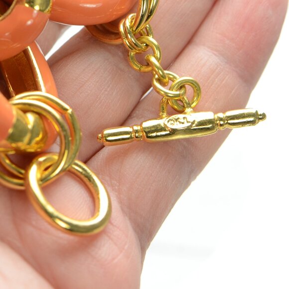Kenneth Jay Lane KJL Polished Gold & Coral Enamel Chunky Link Bracelet - Picture 4 of 4